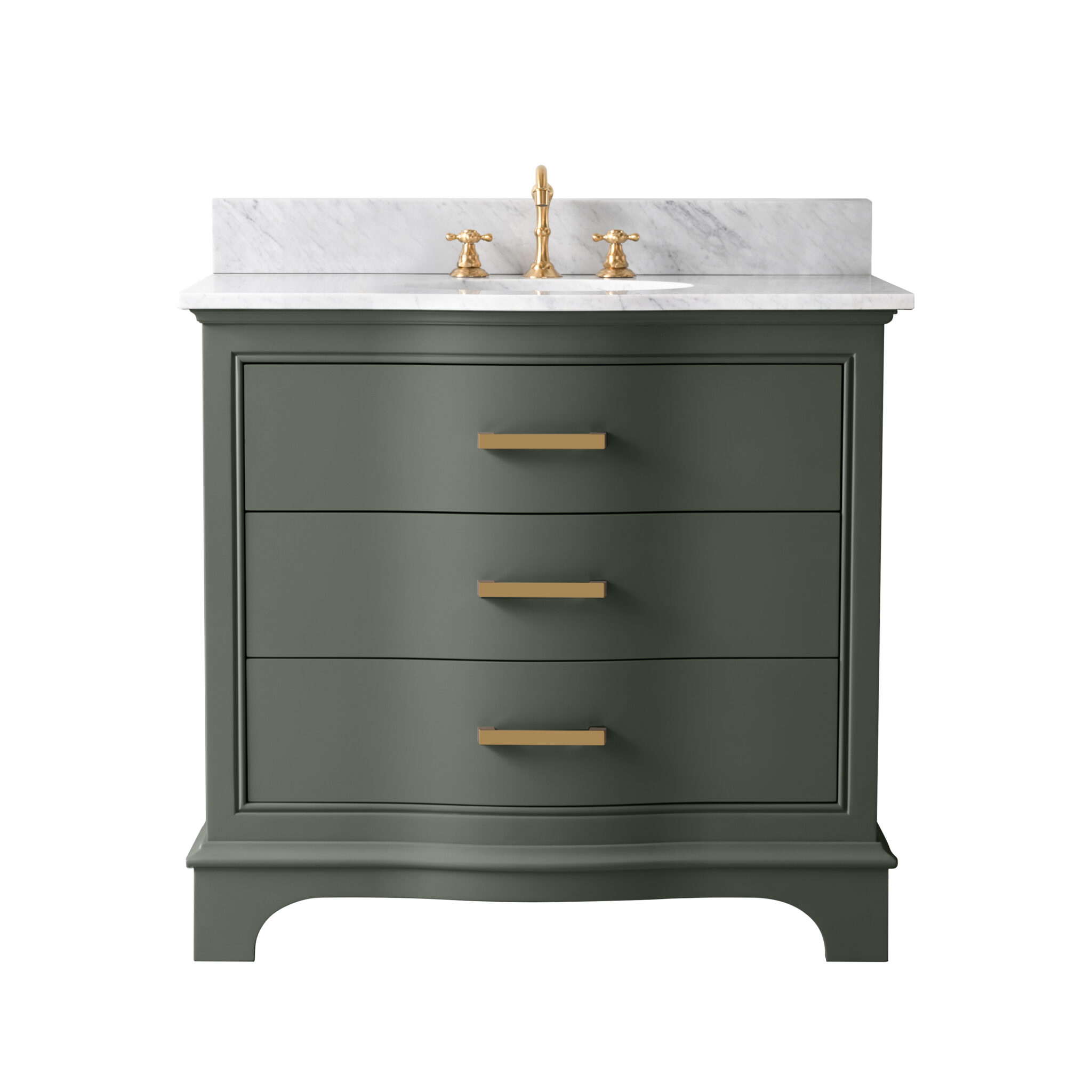 MONROE 36" Vintage Green Vanity With Carrara White Top | Sudio Design