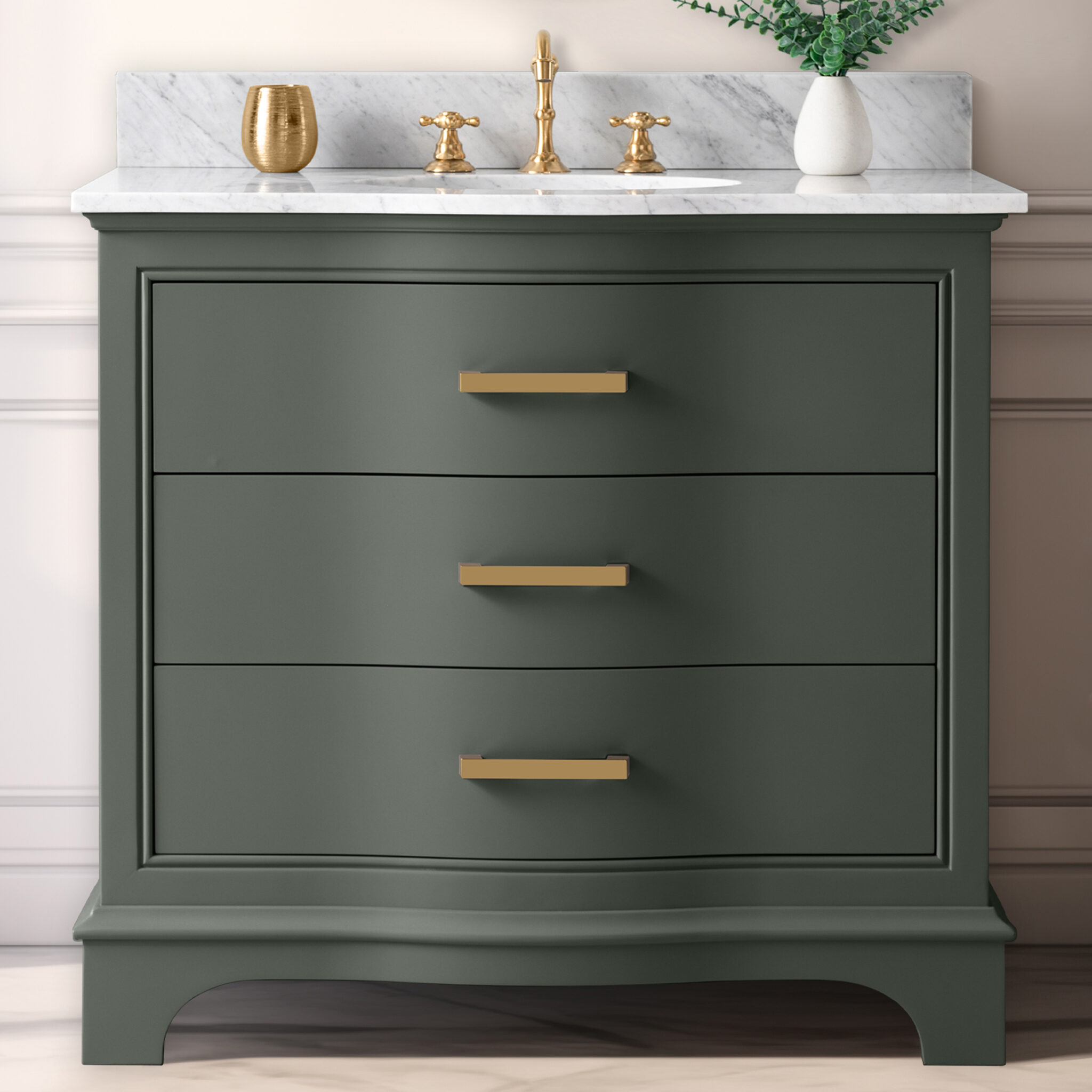 MONROE 36" Vintage Green Vanity With Carrara White Top | Sudio Design