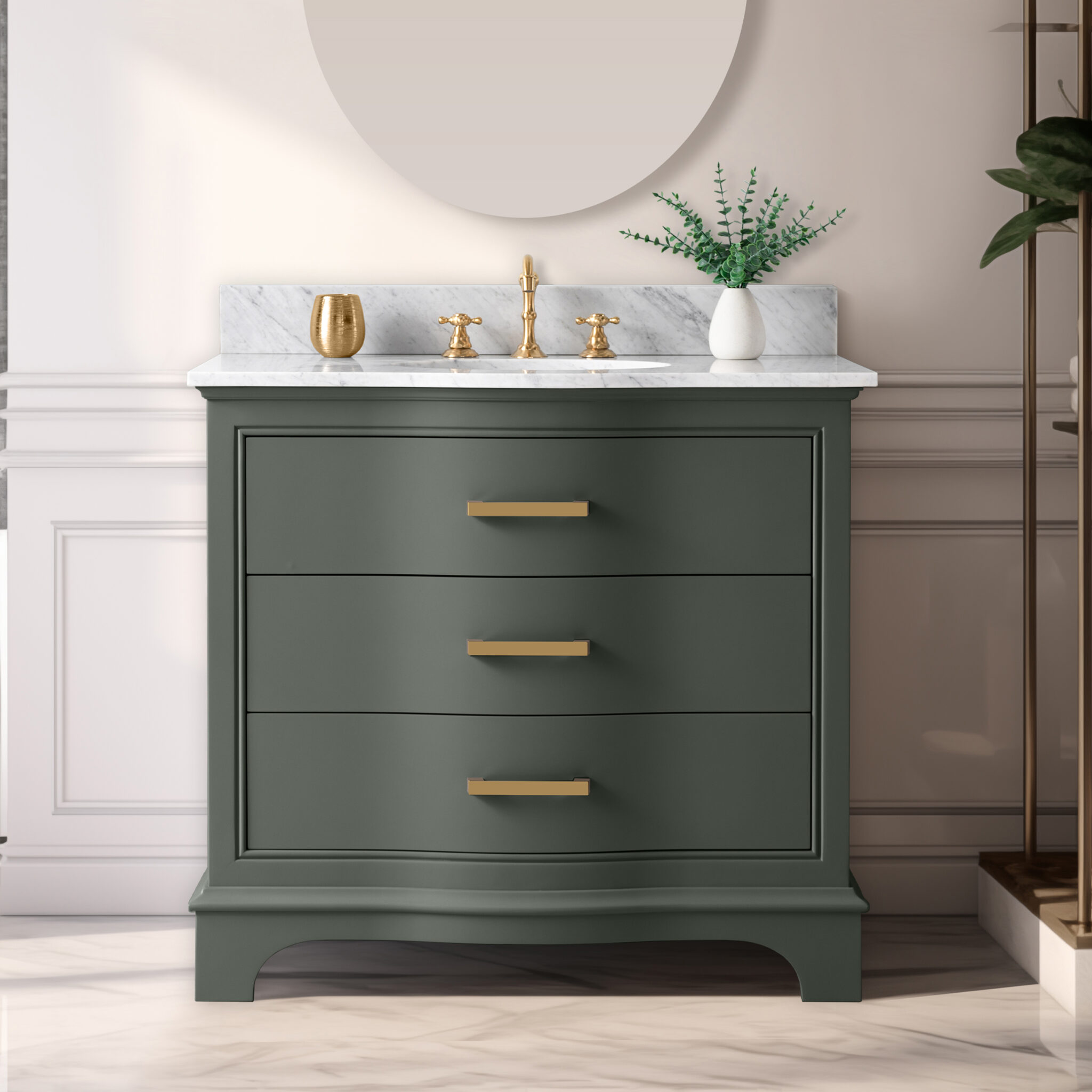 MONROE 36" Vintage Green Vanity With Carrara White Top | Sudio Design