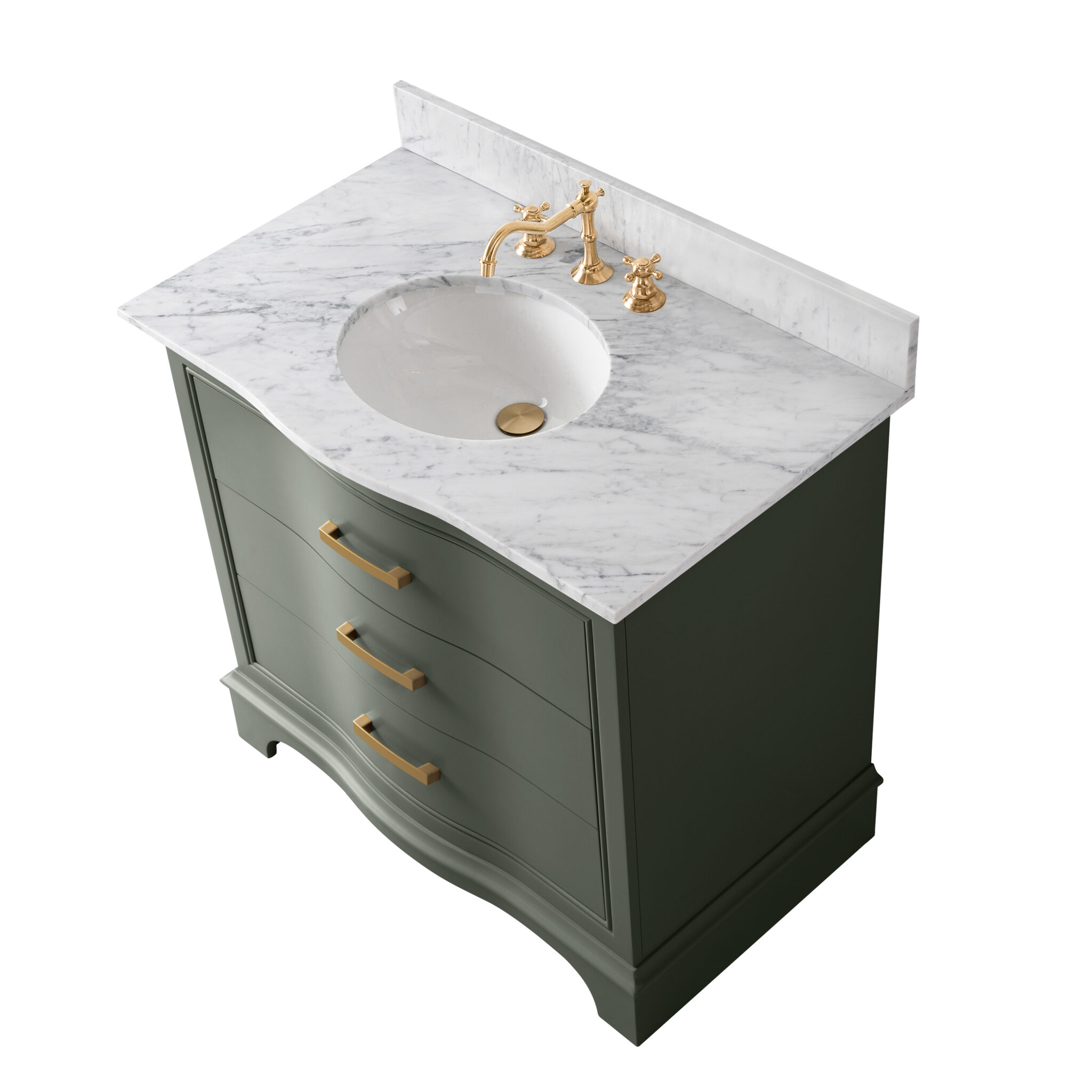 MONROE 36" Vintage Green Vanity With Carrara White Top | Sudio Design