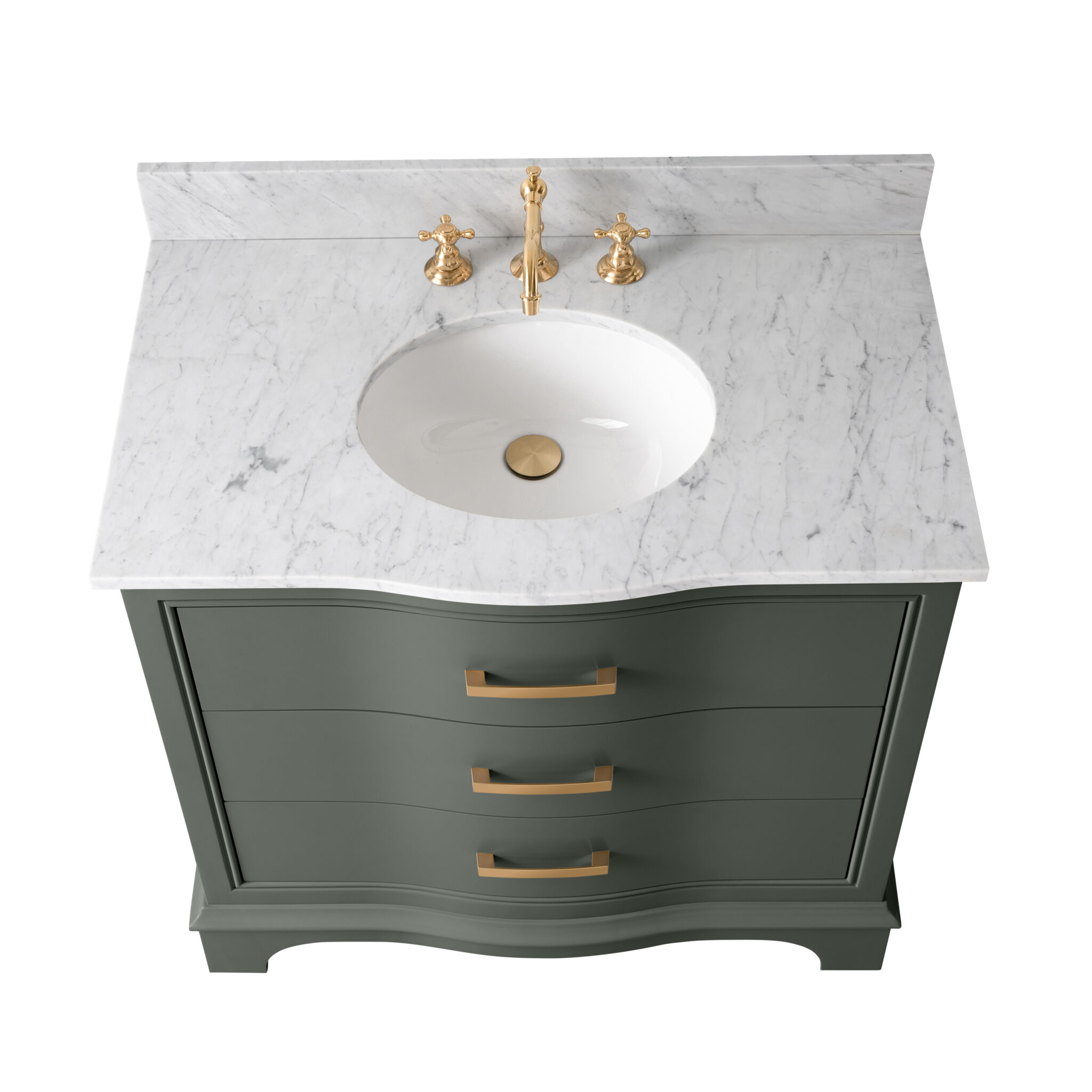 MONROE 36" Vintage Green Vanity With Carrara White Top | Sudio Design