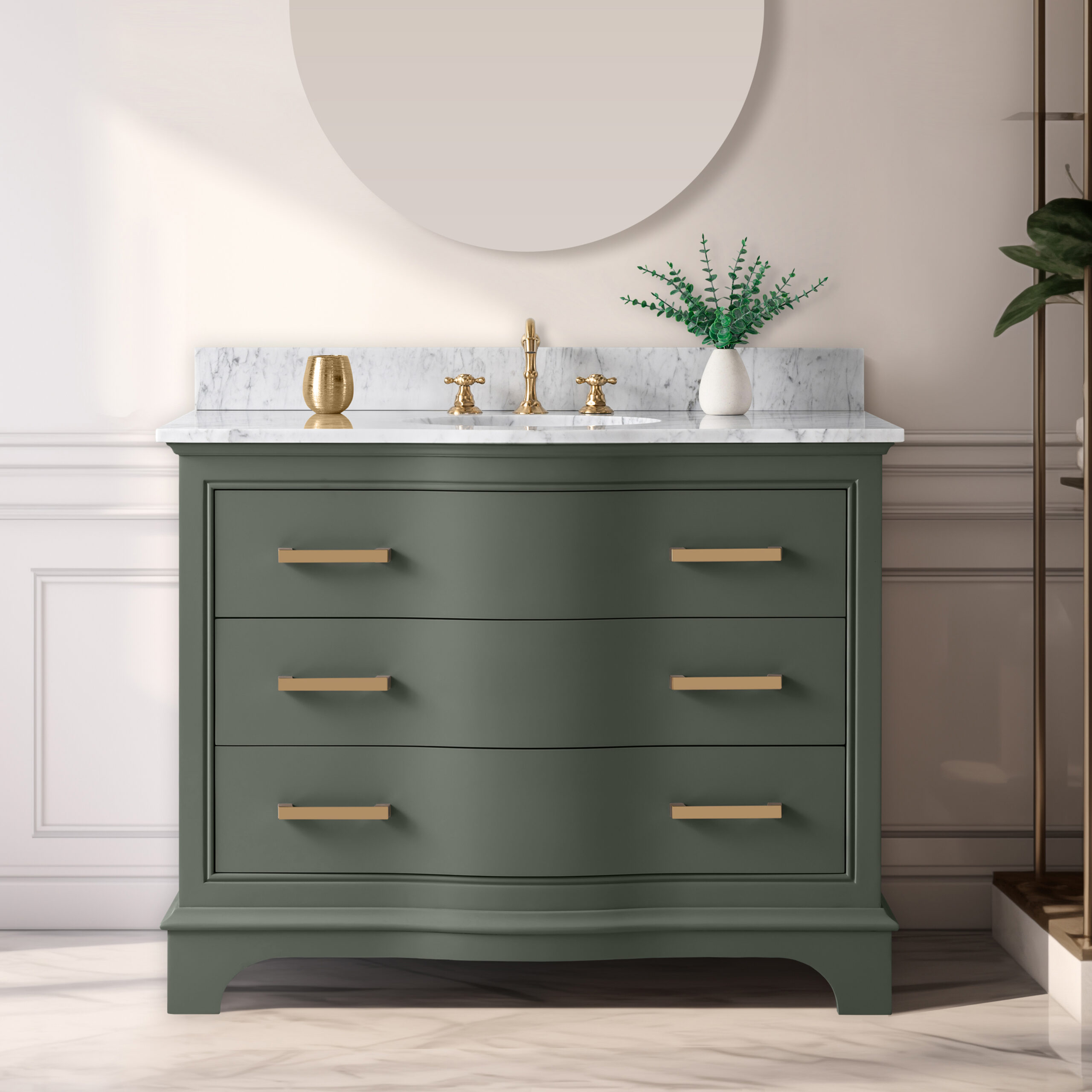 MONROE 24" Vintage Green Vanity With Carrara White Top | Sudio Design